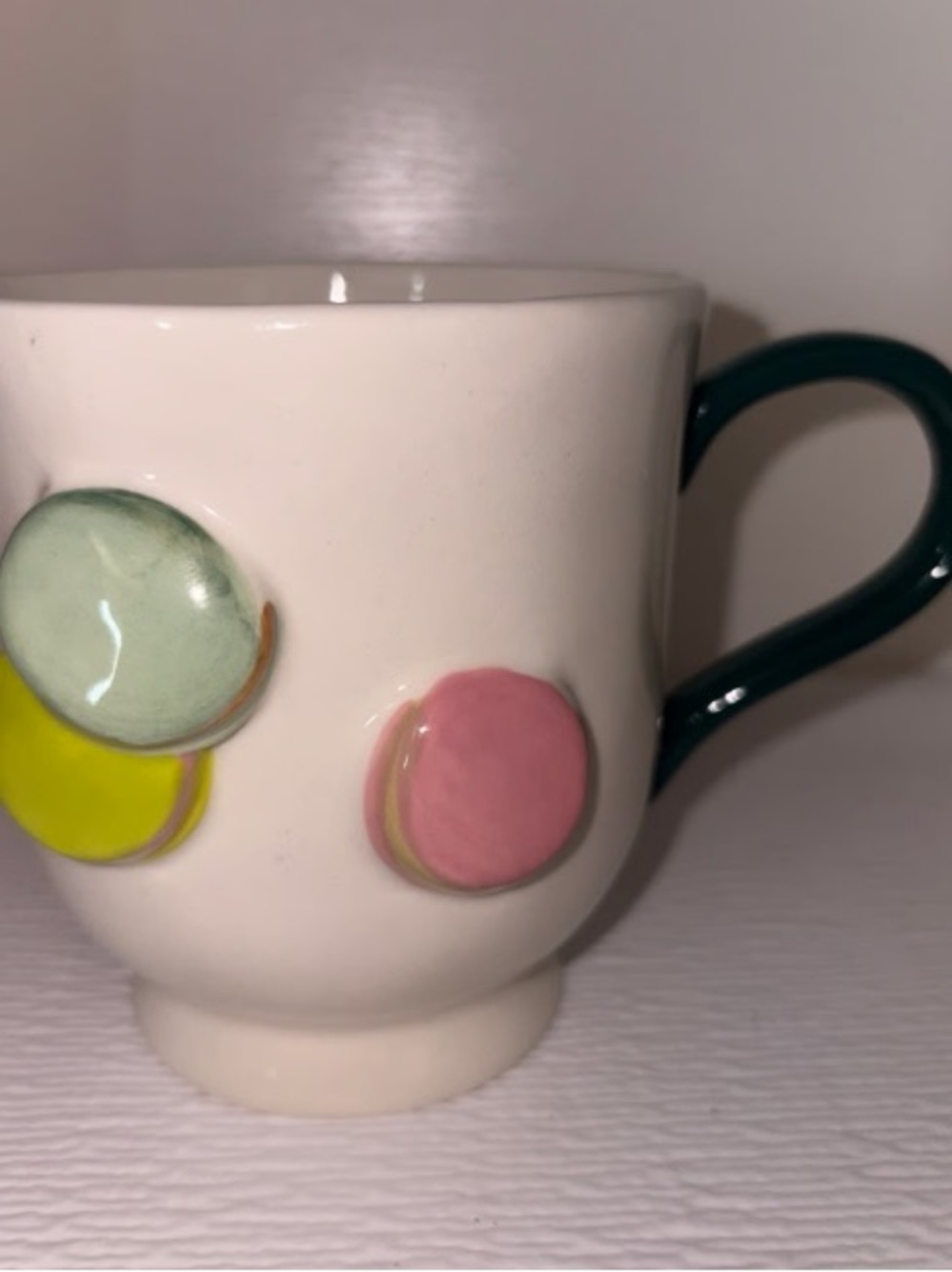 Ceramic Accent Mug in White with Pink, Green and Yellow Dots